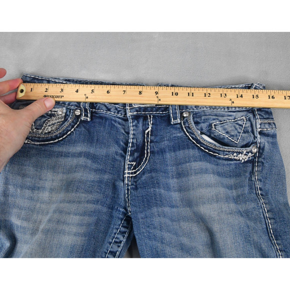 VIGOSS Jeans Womens 9/10 (31x31) The Dublin Bootcut Rhine Stones Blue Denim - Picture 10 of 12